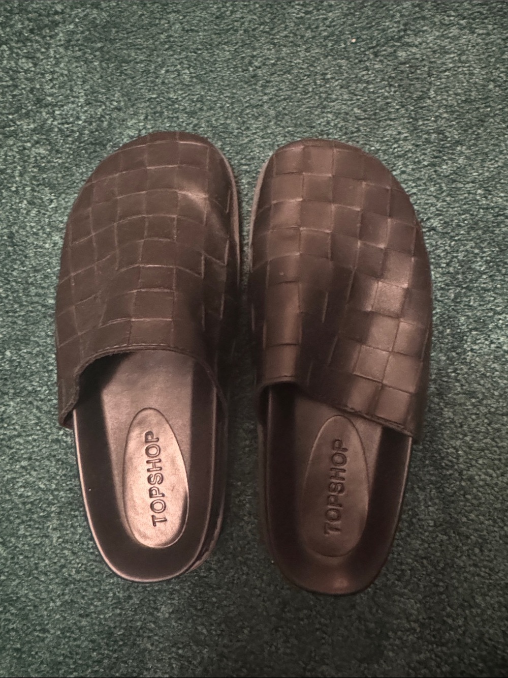 Topshop Black Woven Slip-On Clogs